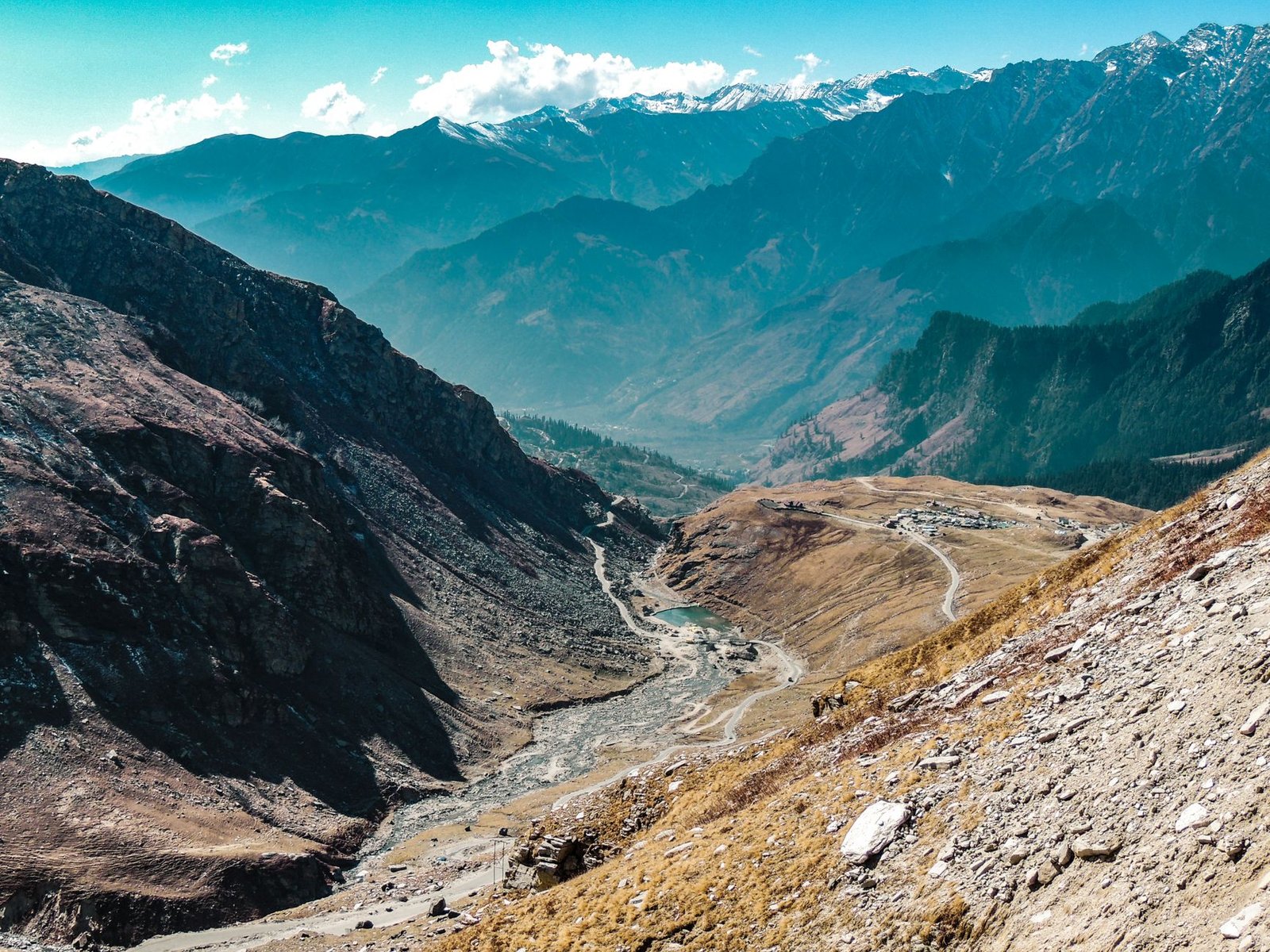 Stunning landscape of the Himalayan gorge in Chitkul, Himachal Pradesh, India.