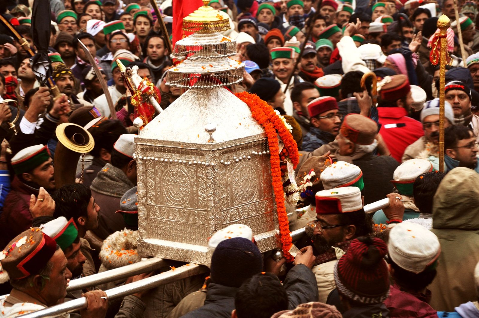 Vibrant crowd during a traditional festival procession in Shimla, Himachal Pradesh, India. Captured with Nikon D90.